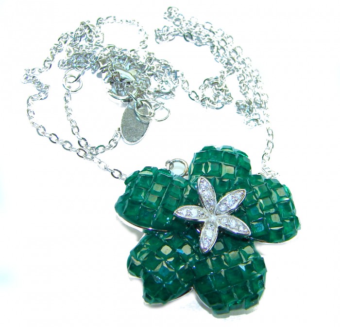 12.2 carat Graceful Authentic mystery setting Colombian Emerald .925 Sterling Silver handcrafted Statement necklace