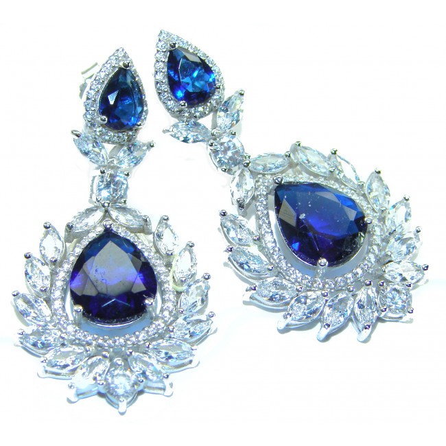 Vintage style - Giovanna - Authentic pear cut 8.9 carat Sapphire .925 Sterling Silver handcrafted earrings