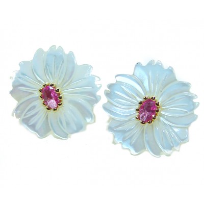 Genuine Blister Pearl 5.9 carat Pink Tourmaline .925 Sterling Silver handcrafted Large Statement Earrings