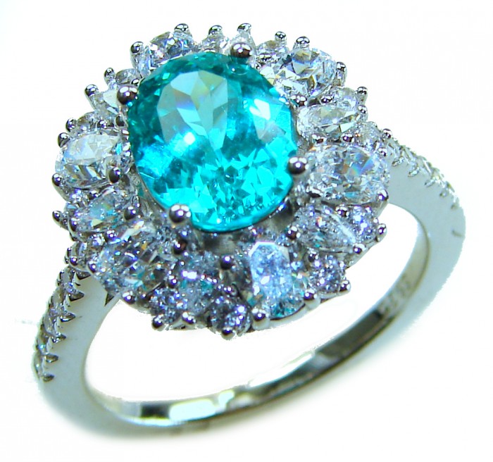 Eau Pure 3.5 carat Paraiba Tourmaline .925 Sterling Silver Handcrafted Ring size 8 1/4