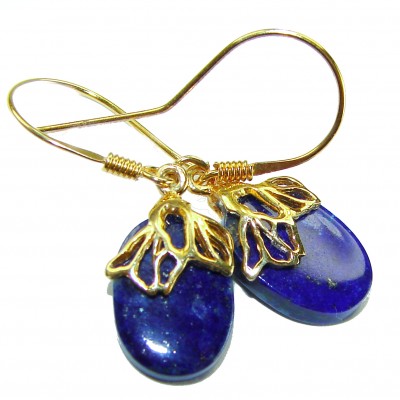 Perfect genuine Blue Lapis Lazuli .925 Sterling Silver dipped in 14K Gold handmade earrings