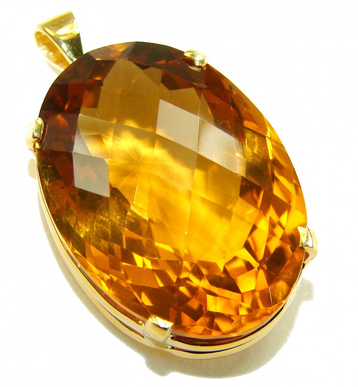 Luxury genuine 39.7 CARAT oval cut Champagne Topaz .925 Sterling Silver dipped in 22K Gold handmade Pendant