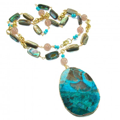Boho Style - Great quality Chrysocolla 10K Gold over .925 Sterling Silver handcrafted Necklace