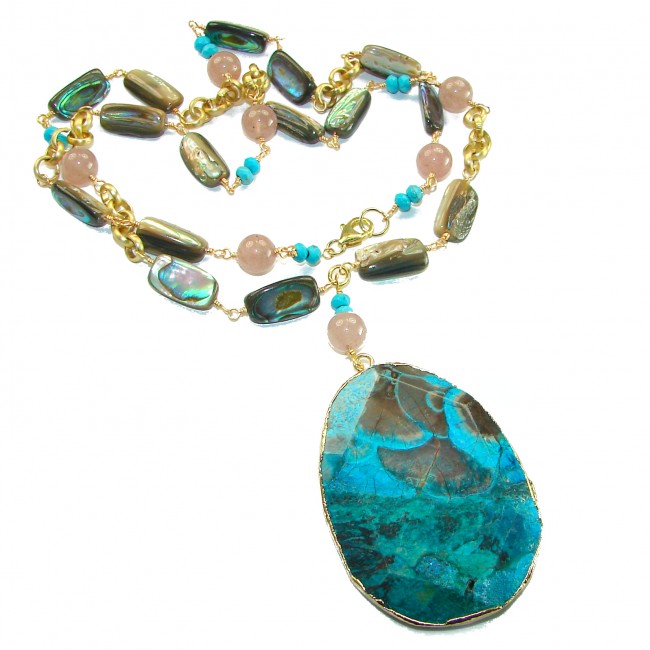 Boho Style - Great quality Chrysocolla 10K Gold over .925 Sterling Silver handcrafted Necklace