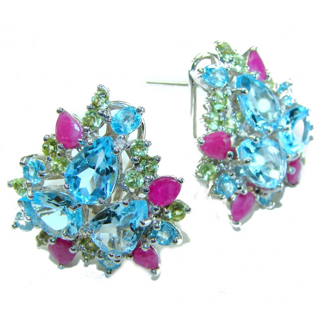 Elizabeth 29.8 carat authentic pear cut Swiss Blue Topaz .925 Sterling Silver handcrafted Statement earrings