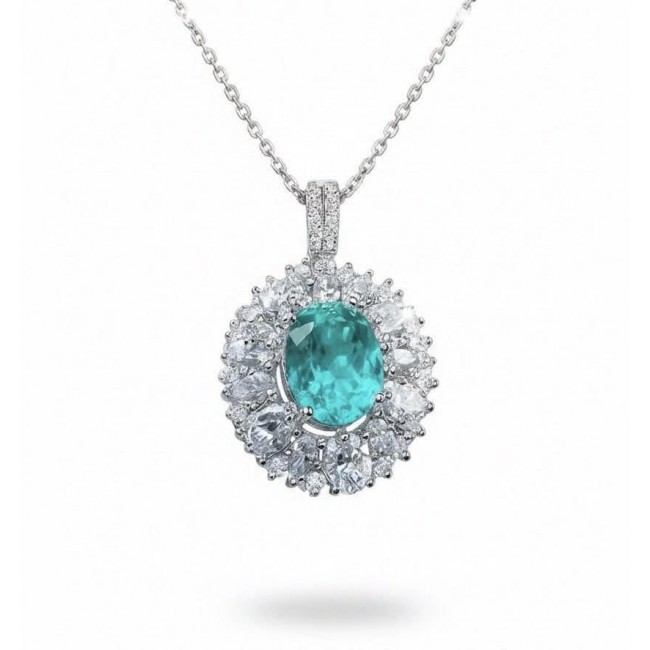 Wonderland 6.8 carat Paraiba Tourmaline .925 Sterling Silver Handcrafted Statement necklace