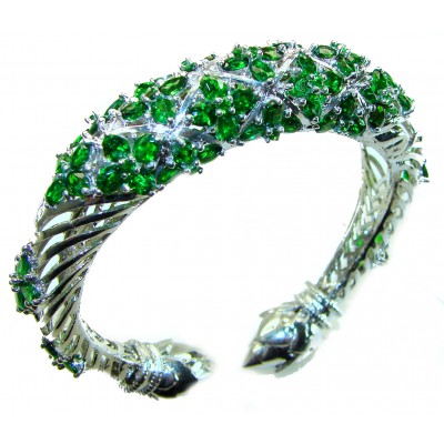 Elegant Authentic 20.5 carat Chrome Diopside .925 Sterling Silver handmade bangle Bracelet