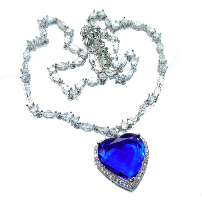 Titanic - Heart of The Ocean Necklace ~ 30.5 Ct Blue Sapphire Necklace In 925 Sterling Silver necklace