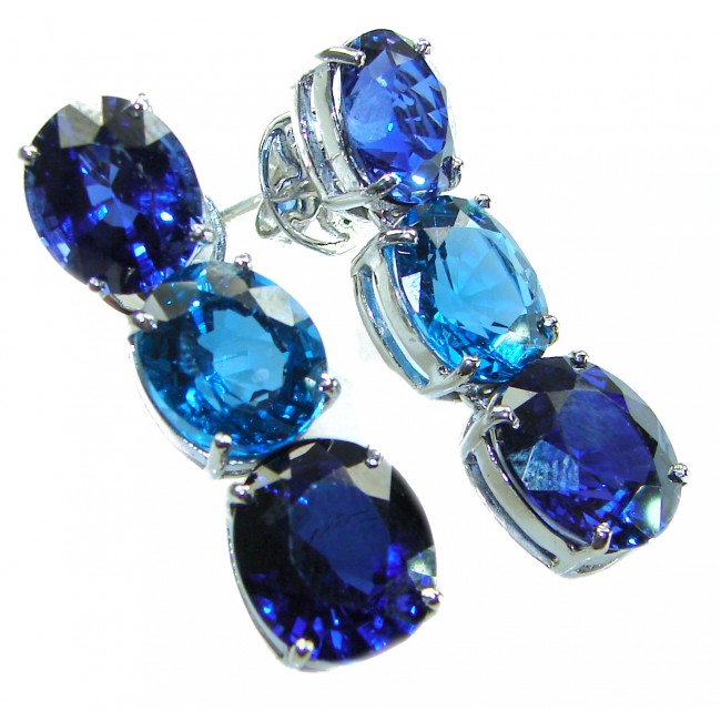Oceania - Deep Ocean 22.5 carat London Blue Topaz .925 Sterling Silver handmade Statement earrings