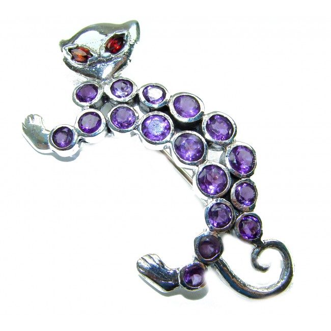 Purple Cat - 16.8 carat Natural Amethyst .925 Sterling Silver handmade Pendant Brooch