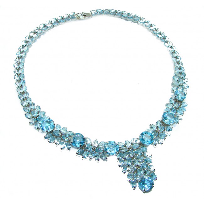 Pacifica 205.5 carat Swiss Blue Topaz .925 Sterling Silver handmade Large Statement necklace, 92.8 grams