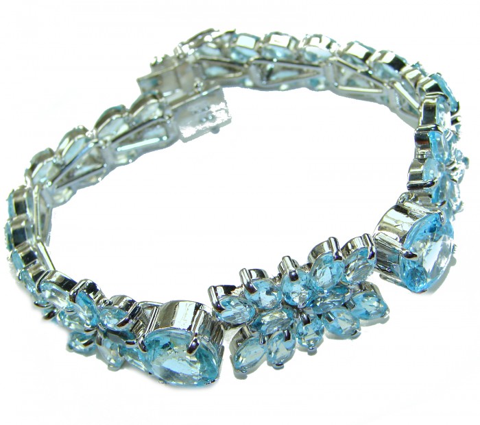 Pacifica 105.5 carat Swiss Blue Topaz .925 Sterling Silver handmade Statement Bracelet