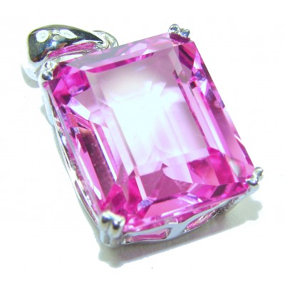 Incredible emerald cut 21.8 carat Pink Sapphire .925 Sterling Silver handcrafted pendant