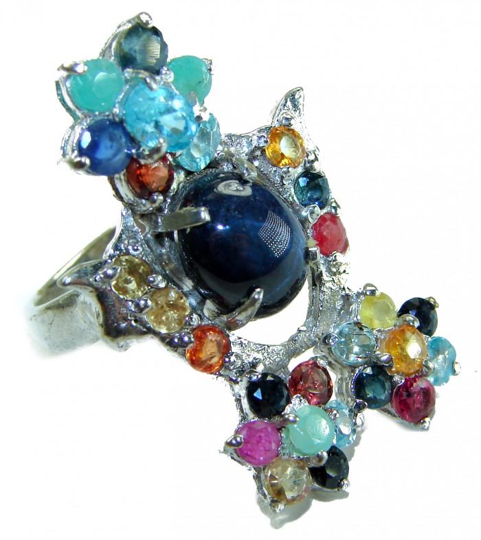 Classic design Genuine 16.5 carat Star Sapphire .925 Sterling Silver handcrafted Ring size 7