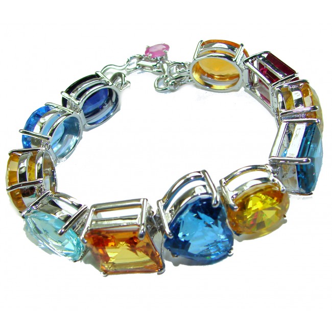 Tutti Frutti 65.5 CARAT MUTIGEM .925 Sterling Silver brilliantly handcrafted Bracelet