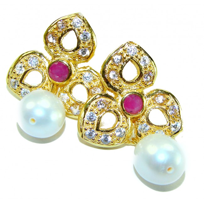 Magnificent Jewel 4.5 carat Ruby 14K Gold over .925 Sterling Silver handcrafted incredible earrings