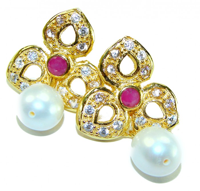 Magnificent Jewel 4.5 carat Ruby 14K Gold over .925 Sterling Silver handcrafted incredible earrings