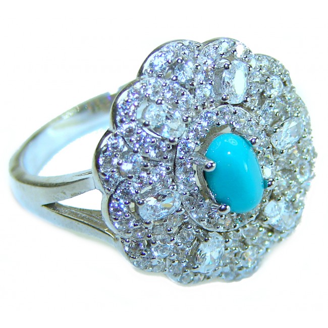 Art Deco - Pacifica - 3.4 carat Sleeping Beauty Turquoise .925 Sterling Silver handmade Statement Ring size 7 1/4