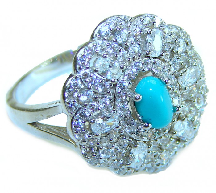 Art Deco - Pacifica - 3.4 carat Sleeping Beauty Turquoise .925 Sterling Silver handmade Statement Ring size 7 1/4