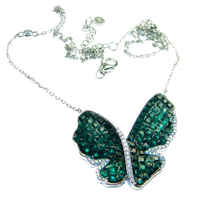 Butterfly 22.2 carat Natural Colombian Emerald .925 Sterling Silver handcrafted Statement necklace