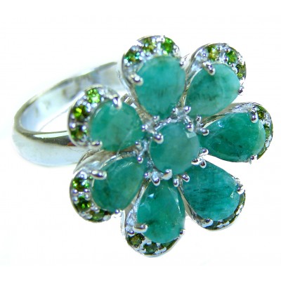 Amazonia - 20.8 carat Colombian Emerald .925 Sterling Silver handmade Statemen .925 Sterling Silver ring size 8