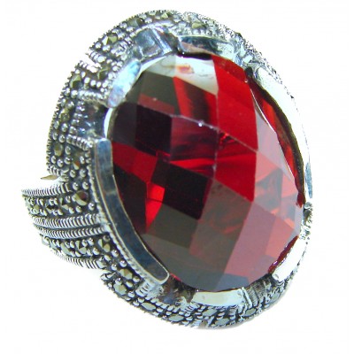 Red Cascade Authentic 25.4 carat Garnet .925 Sterling Silver brilliantly handcrafted large Statement Ring size 7
