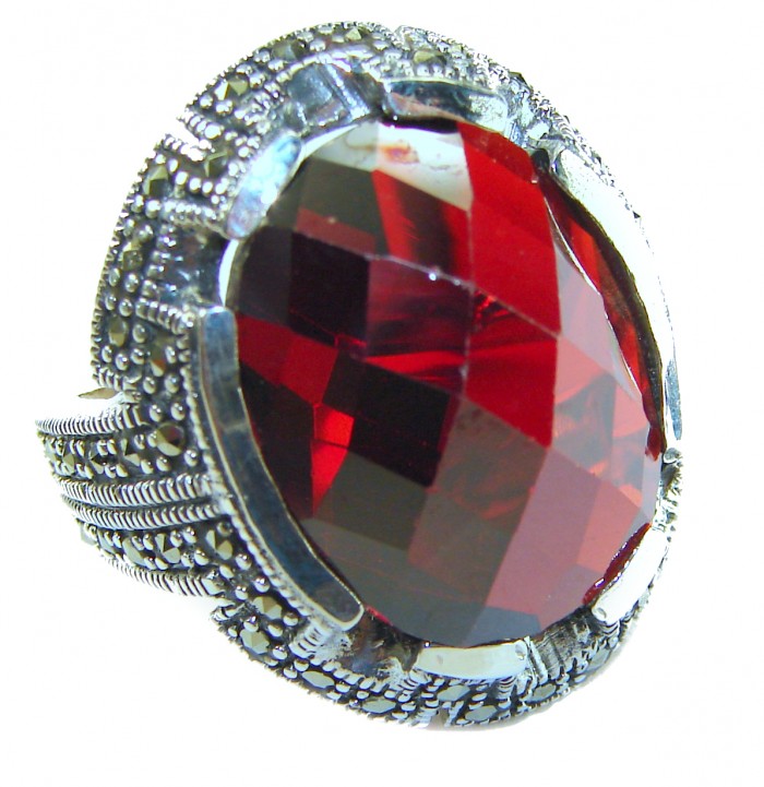 Red Cascade Authentic 25.4 carat Garnet .925 Sterling Silver brilliantly handcrafted large Statement Ring size 7