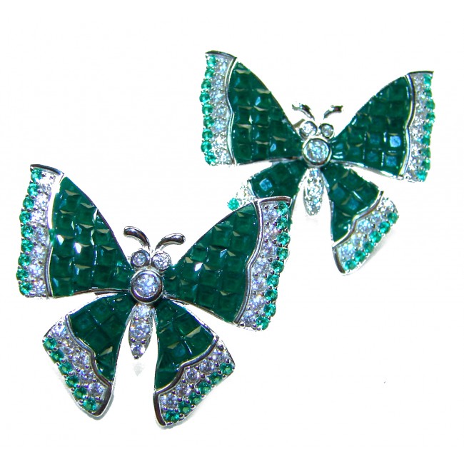 Incredible green Butterflies genuine 11.5 CARAT Emerald .925 Sterling Silver handcrafted Earrings