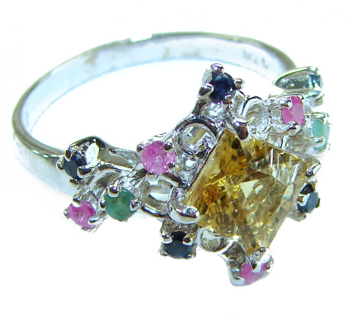 Golden Treasure 4.5 carat Citrine Amethyst .925 Sterling Silver Handcrafted Ring size 7