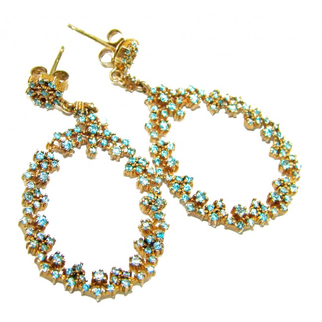 Pure Serenity 8.5 carat genuine Swiss Blue Topaz 18K Gold over .925 Sterling Silver handmade Statement earrings