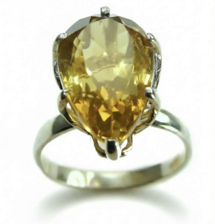 Solid 11.8 carat Genuine Lemon Quartz .925 Sterling Silver handcrafted ring size 7