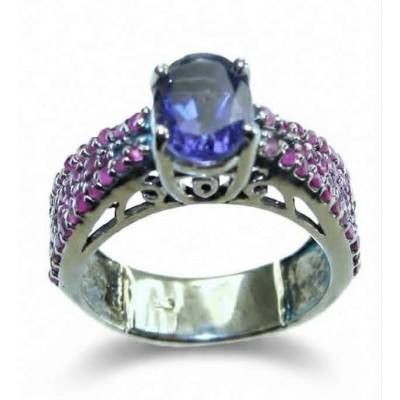 Purple Treasure 4.2 carat Amethyst Travorite Garnet .925 Sterling Silver Ring size 6 1/4