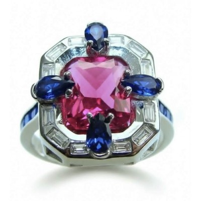 Art Deco 8.6 ctw Ruby .925 Sterling Silver handcrafted Statement Ring size 8