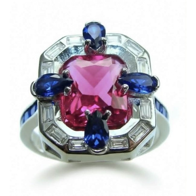 Art Deco 8.6 ctw Ruby .925 Sterling Silver handcrafted Statement Ring size 8