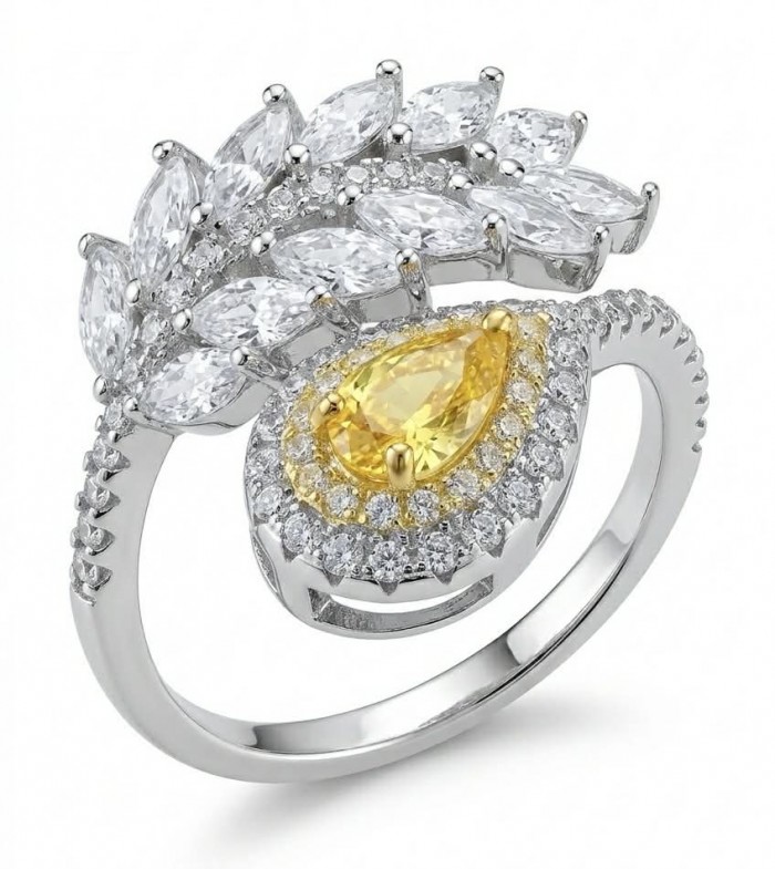 Splendid cushion cut 3.2 carat canary yellow Sapphire .925 Sterling Silver brilliantly handcrafted ring s. 8 1/4