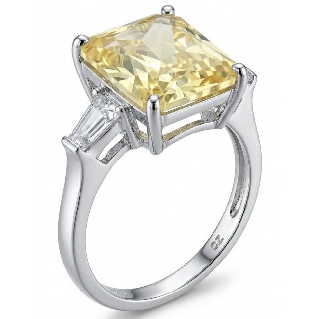 Splendid emerald cut 10.2 carat yellow Sapphire .925 Sterling Silver brilliantly handcrafted ring s. 6 1/4