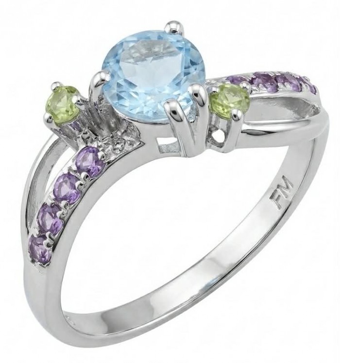 Pacifica 1.8 carat authentic Swiss Blue Topaz .925 Sterling Silver handmade Statement Ring size 9