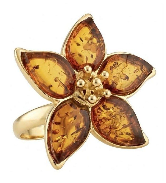 Summer Friday Authentic Baltic Amber 18K Gold over .925 Sterling Silver handcrafted ring; s. 7 adjustable