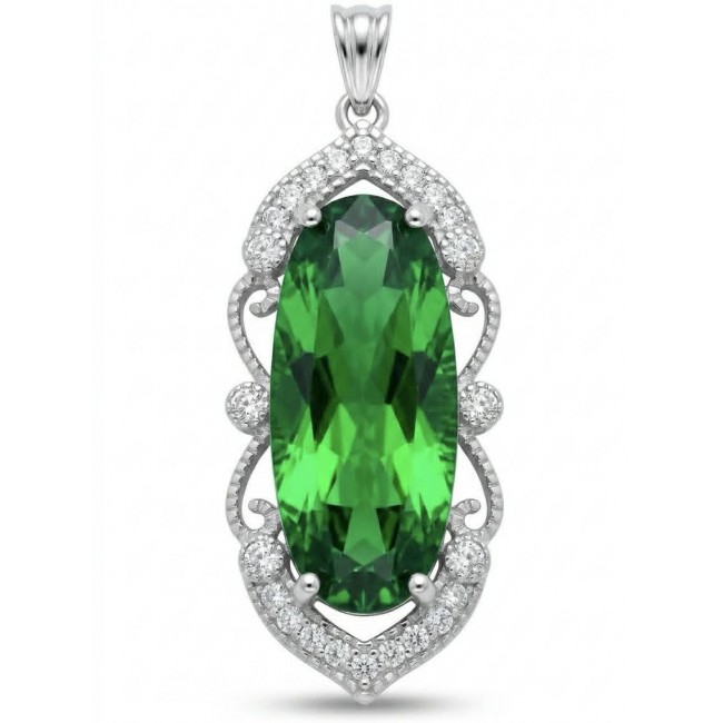 Spectacular Oval Cut 28.5 carat Natural Helenite .925 Sterling Silver handcrafted Pendant