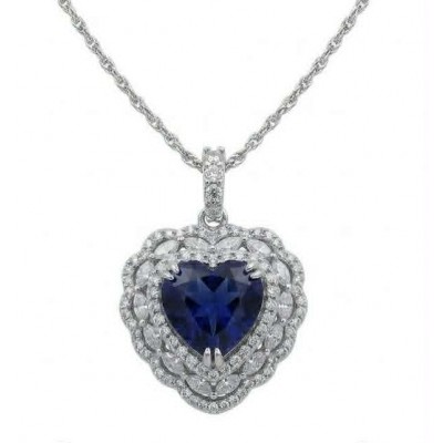 Blue Royalty 6.8 carat Sapphire .925 Sterling Silver .925 Sterling Silver Statement Heart Necklace