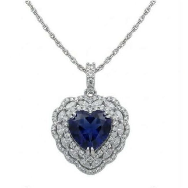 Blue Royalty 6.8 carat Sapphire .925 Sterling Silver .925 Sterling Silver Statement Heart Necklace