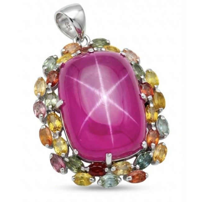 Pink Royalty Incredible 38.8 carat Pink Sapphire rhodium over .925 Sterling Silver handcrafted pendant