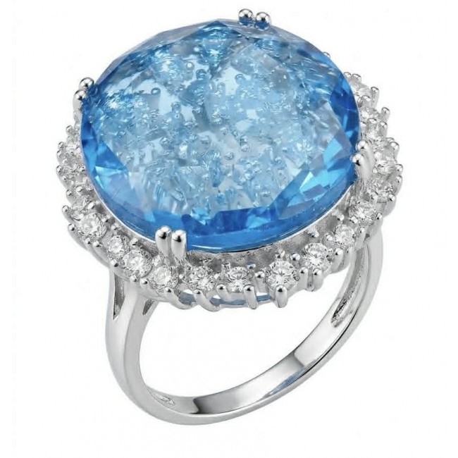 16.5 carat authentic Swiss Blue Topaz .925 Sterling Silver dipped in rhodium handmade Statement Ring size 8