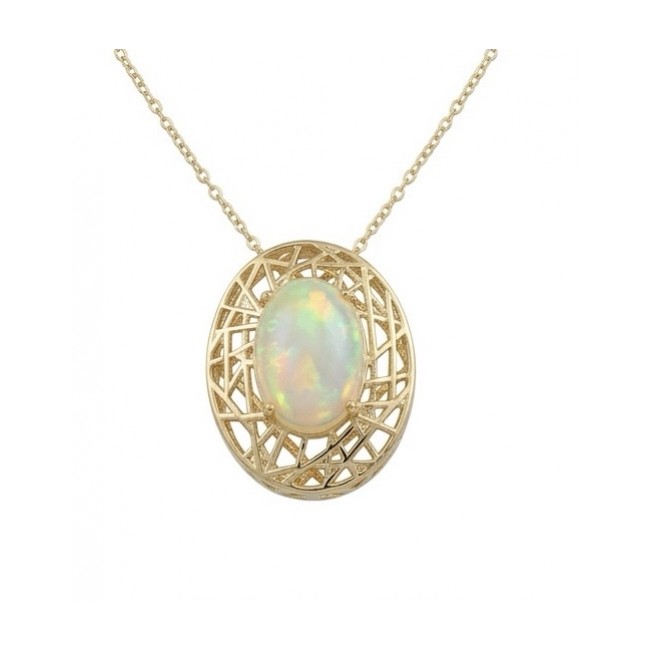 Earth Treasure Authentic 12.8 carat Golden Ethiopian Opal 22K Gold over .925 Sterling Silver handcrafted Statament Necklace