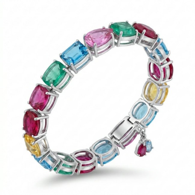 Tutti Frutti 55.5 CARAT MUTIGEM .925 Sterling Silver brilliantly handcrafted Bracelet