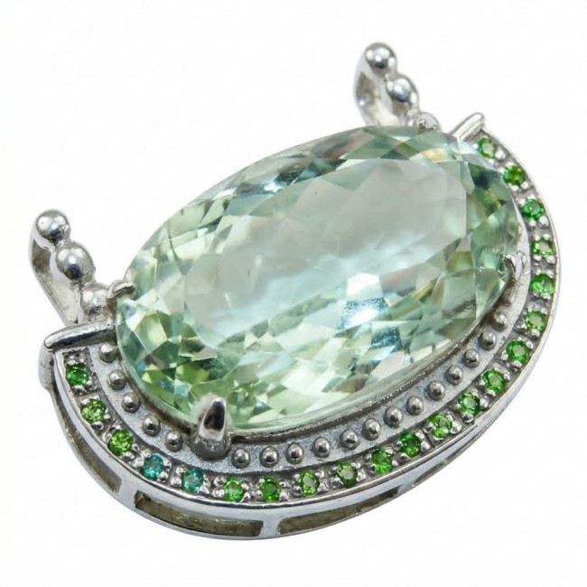 Serenity 20.5 carat Green Amethyst .925 Sterling Silver handcrafted pendant