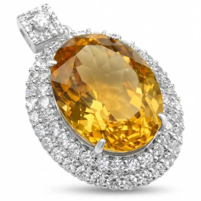 Tiffany - amazing quality 22.7 CARAT genuine Brazilain Citrine rhodium over .925 Sterling Silver handmade pendant