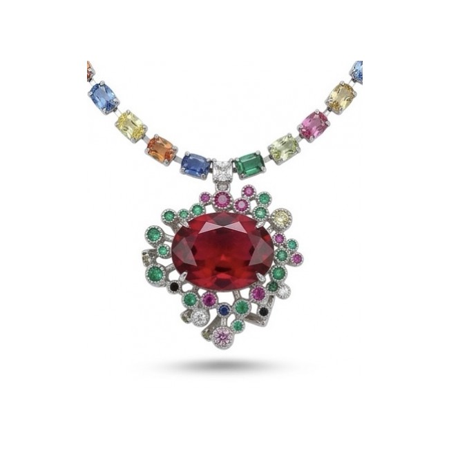Giovanna - Magnificent Jewel 22.5 carat Ruby .925 Sterling Silver handcrafted incredible Statement necklace