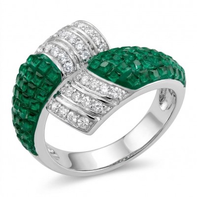 Born to Glam authentic 12.8 carat Colombian Emerald .925 Sterling Silver handcrafted Statement Ring size 8