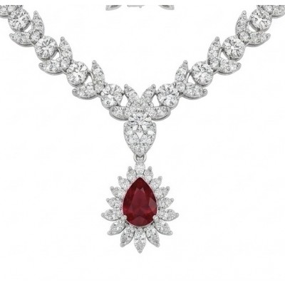 Giovanna - Magnificent Jewel 12.5 carat Ruby .925 Sterling Silver handcrafted incredible Statement necklace